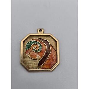 Vintage 18k Gold Enamel Aries Zodiac Pendant Ram Charm